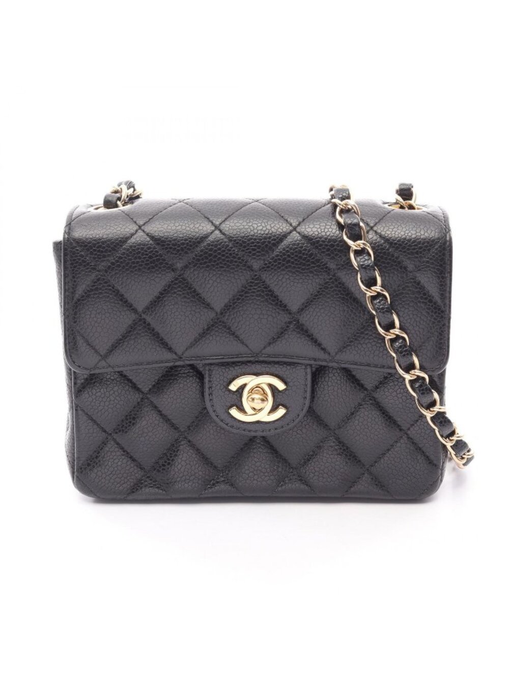 Chanel Shoulder Bag Mini Quilted Black Calfskin Mini Chain